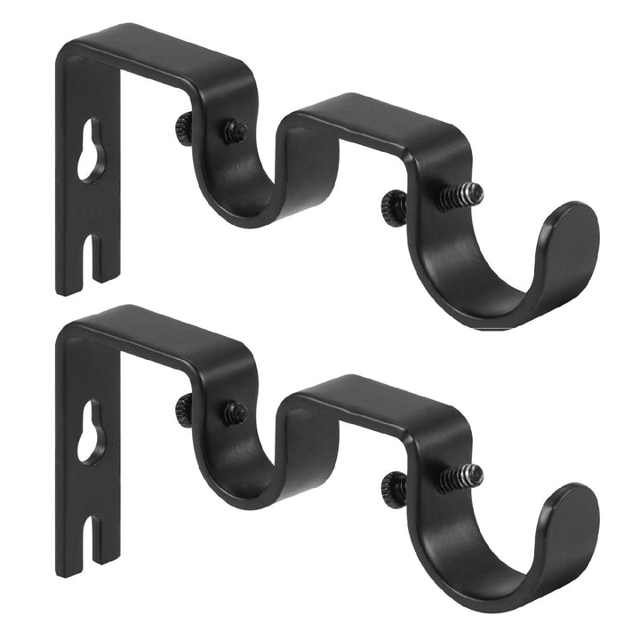 Heavy Duty Curtain Rod Brackets Double Rod Holders Double Curtain Rod Brackets 1 and 5/8 Inch Rod (Set of 2, Black)