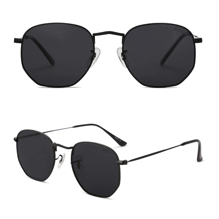 Small Square Polarized Sunglasses for Men and Women Polygon Mirrored Lens SJ1072 with Black Frame/Grey Lens