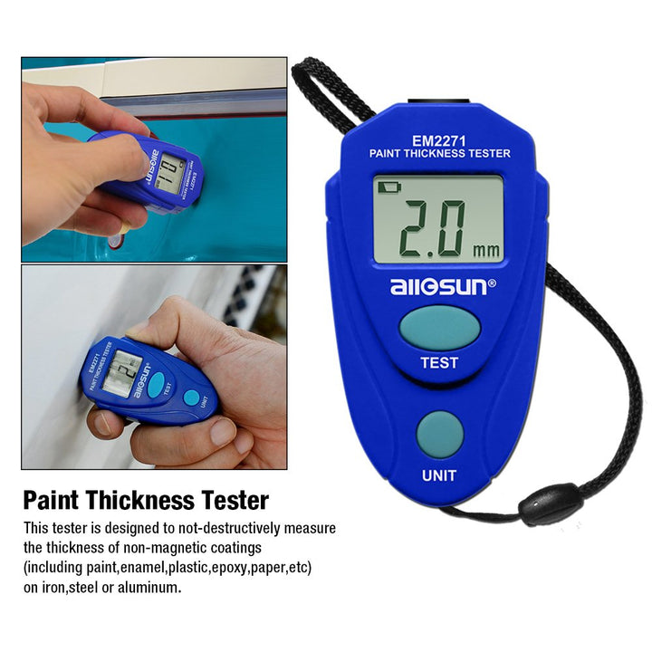 Paint Thickness Gauge Automotive Digital Car Coating Thickness Meter Calibration Data Hold Resolution 1mil