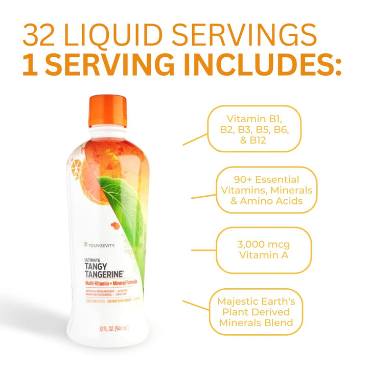 Majestic Earth - Ultimate Tangy Tangerine, 32 FL Oz – Gluten-Free Liquid Multivitamins for Men, Women & Daily Immune Support for Kids – Boost Complete Nutritional Drink for Health, Energy