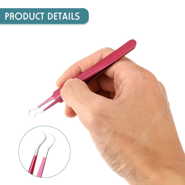 3 Pieces Blackhead Tweezers Acne Blemish Stainless Steel Blemish Extractor Tool for Remove Blackhead Acne Whitehead Pimple Bend Curved Tweezer Skin Blackhead Remover Tools (Rose Red)