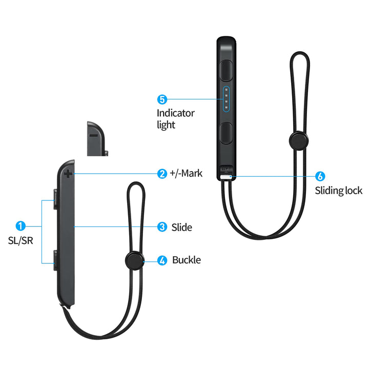 Wrist Strap for Switch Joycon – 1 Pair Lanyard Replacement Parts Accessories Caps for Joy Con Controller