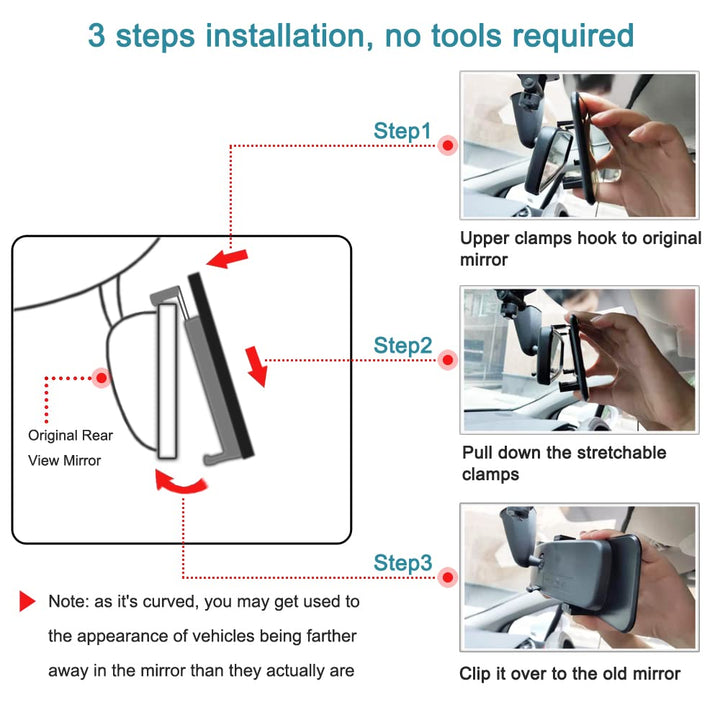 Anti Glare Rear View Mirror for Car, Clip on Wide Angle Panoramic Rearview Mirror Eliminate Blind Spots – Convex, Blue