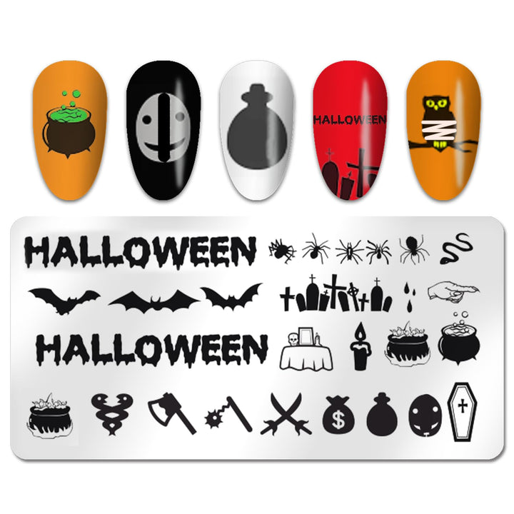 6pcs Nail Stamping Plate Halloween Pumpkin Bats Flame Nail Stamp Nail Stencils Stamping Plates For Nails DIY Nail Accessories