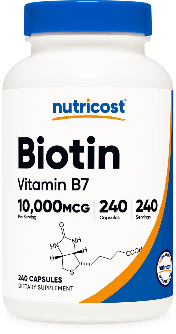 Biotin (Vitamin B7) 10,000mcg (10mg) Vitamin Supplement, 240 Capsules - Vegetarian, Gluten Free, Quick Release, Non-GMO
