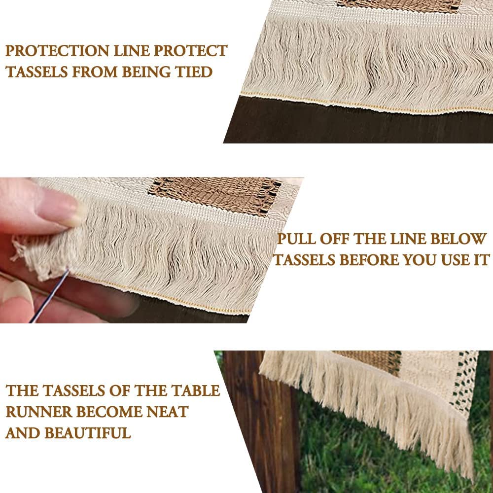 Boho Table Runner for Christmas Decor 72 Inches Long Farmhouse Rustic Table Runner Thanksgiving Macrame Table Runner with Tassels for Dining Room, Living Room, Kitchen Table, Coffee Table