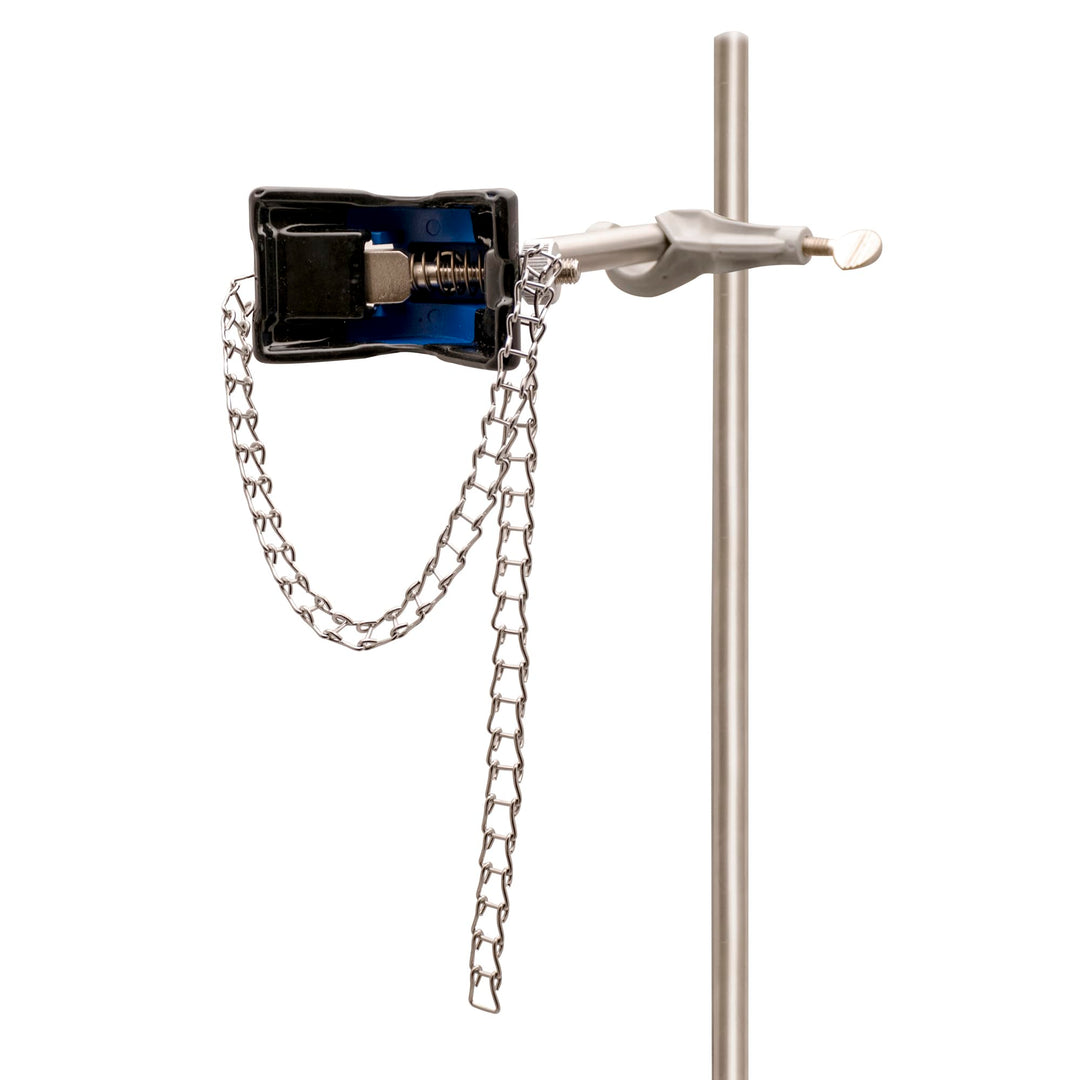 Clamp, 8 Inch with Chain, 19 Inch - With Stainless Steel Rod - Ideal For Beakers, Bottles and Flasks