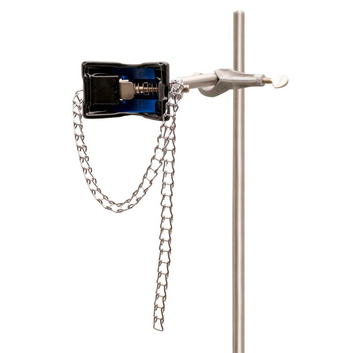 Clamp, 8 Inch with Chain, 19 Inch - With Stainless Steel Rod - Ideal For Beakers, Bottles and Flasks