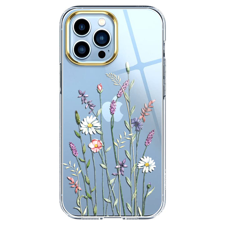 Compatible with iPhone 13 Pro Max Case with Flower,for Girly Women,Shockproof Clear Floral Pattern Hard Back Cover for iPhone 13 Pro Max 6.7 inch 2021-Wildflowers