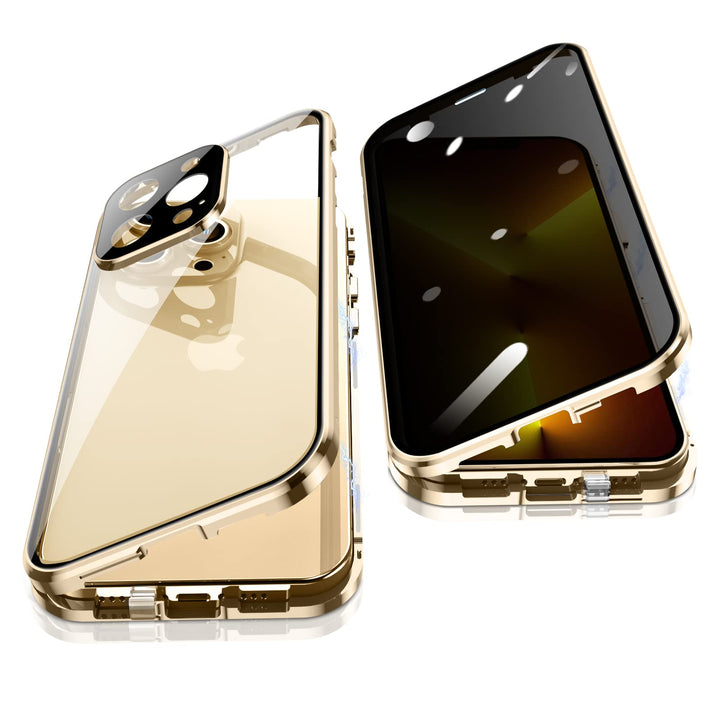 Anti Peeping Case for iPhone 13 Pro Max, 360 Degree Front and Back Privacy Tempered Glass Cover, Anti SPY Screen, Anti Peep Magnetic Adsorption Metal Bumper for iPhone 13 Pro Max (Gold)