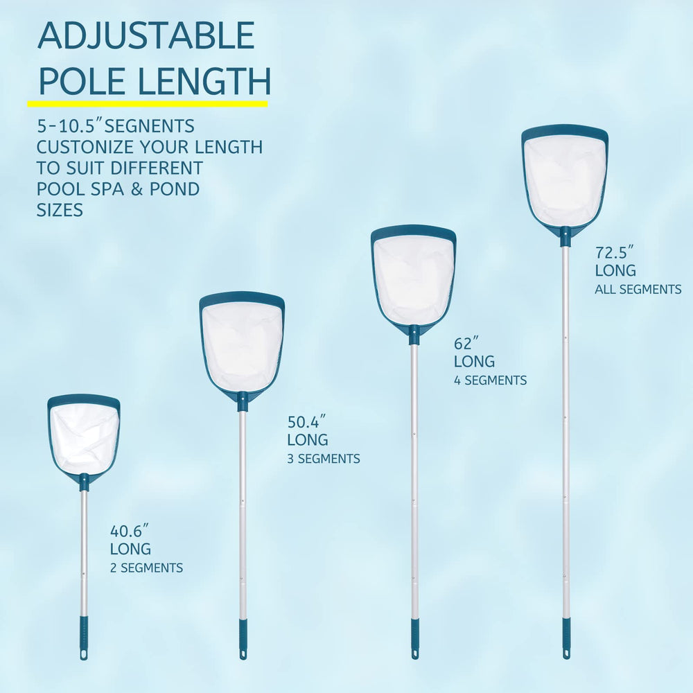 Upgrades Swimming Pool Telescopic Leaf Net Skimmer Rake with Adjustable Aluminum Pole and Nylon Medium Fine Mesh for Cleaning Swimming Pools, Hot Tubs, Spas and Fountains