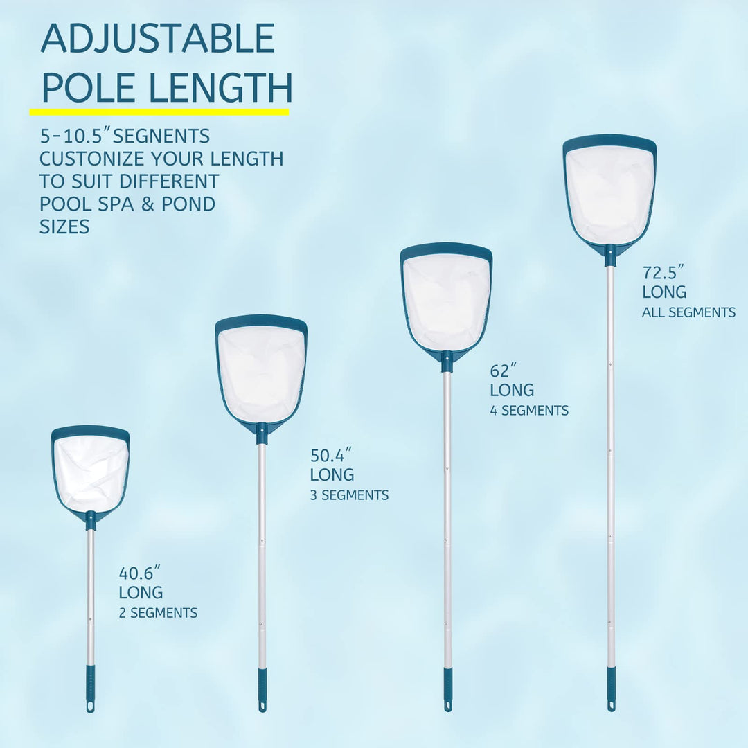 Upgrades Swimming Pool Telescopic Leaf Net Skimmer Rake with Adjustable Aluminum Pole and Nylon Medium Fine Mesh for Cleaning Swimming Pools, Hot Tubs, Spas and Fountains