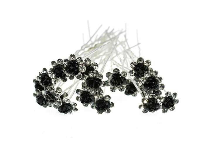 20 Pcs/Lot Women Wedding Bridal Clear Crystal Rhinestone Rose Flower Hair Pin Clips Hair Accessories Jewelry Barrettes Headwear(Black)