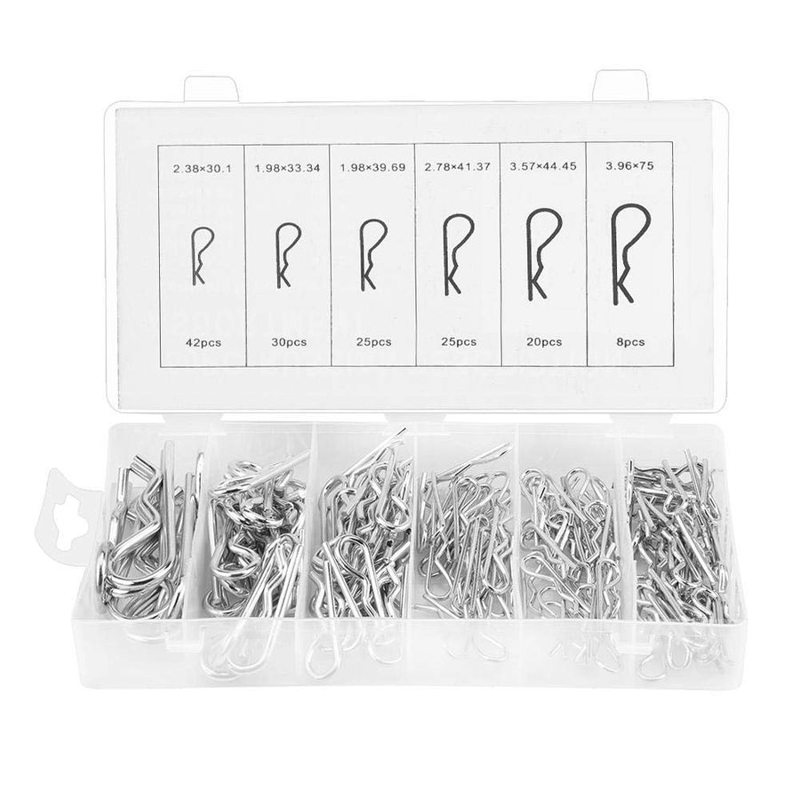 150pcs Carbon Steel Galvanized R Cotter Pin Assortment Hitch Pin Clips Fastener Set 6 Different Sizes with Clear Re-sealable Storage Case for Tow Tractor Light Truck Lawn Mower