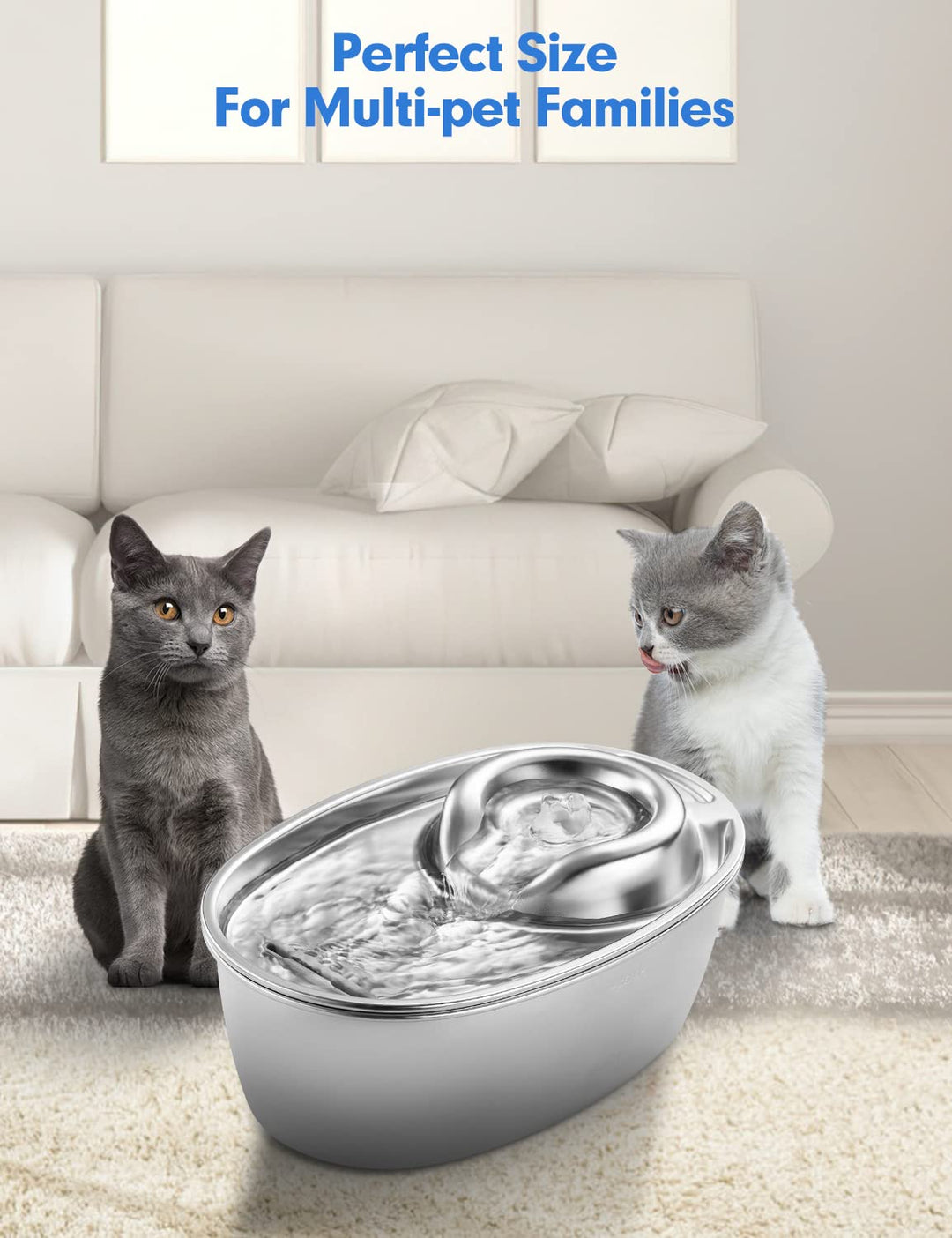 F10 Cat Water Fountain Stainless Steel,67oz/2L Pet Water Fountain,Automatic Cat Water Dispenser,Cat Bowl,Dog Water Fountain,Dishwasher Safe for Cats&Dogs (F10)
