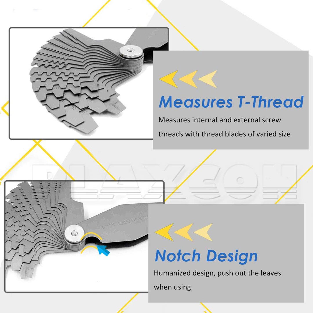 29 Degree Acme Screw Pitch Gauge Stainless Steel Thread Pitch Measuring Tool Set T-Thread Cutting Gage 16pcs