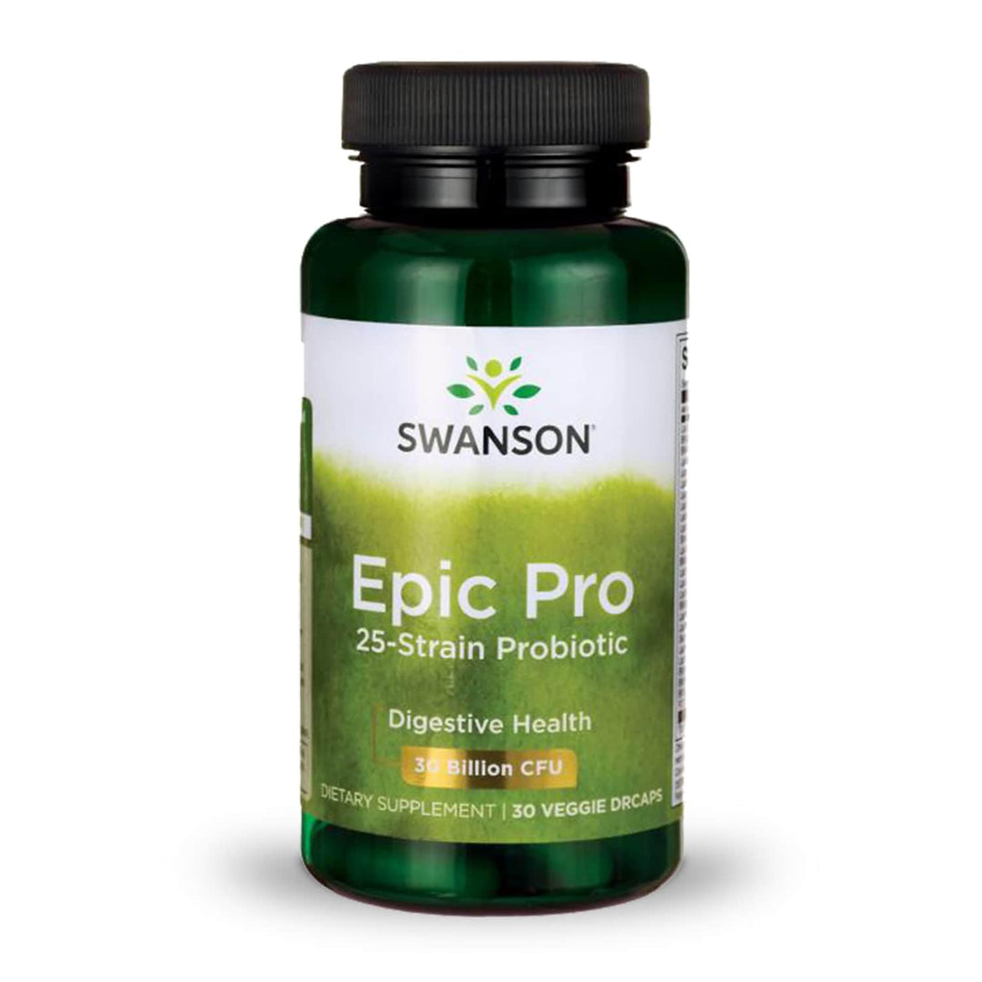 Epic-Pro 25-Strain Probiotic 30 Billion CFU Digestive Health Immune System Support Prebiotic Nutraflora FOS 30 DRcaps Veggie Capsules (Caps)