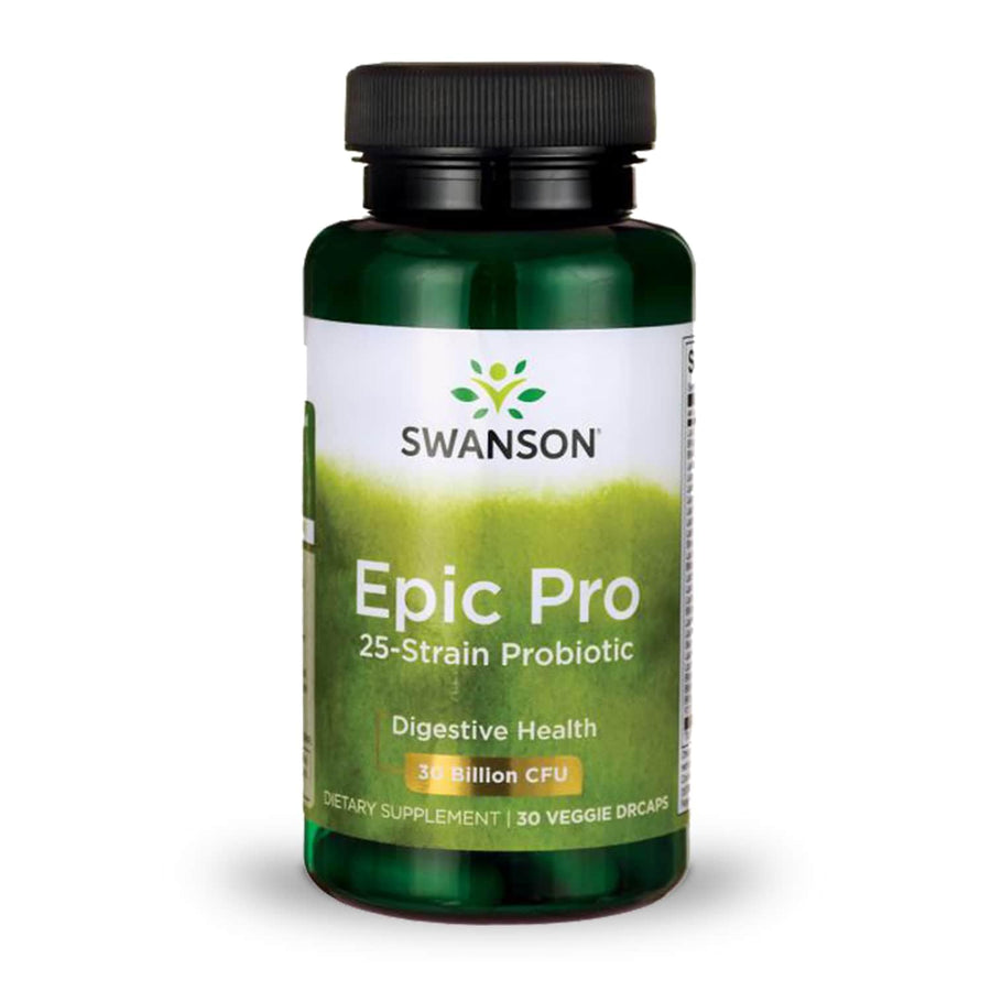 Epic-Pro 25-Strain Probiotic 30 Billion CFU Digestive Health Immune System Support Prebiotic Nutraflora FOS 30 DRcaps Veggie Capsules (Caps)