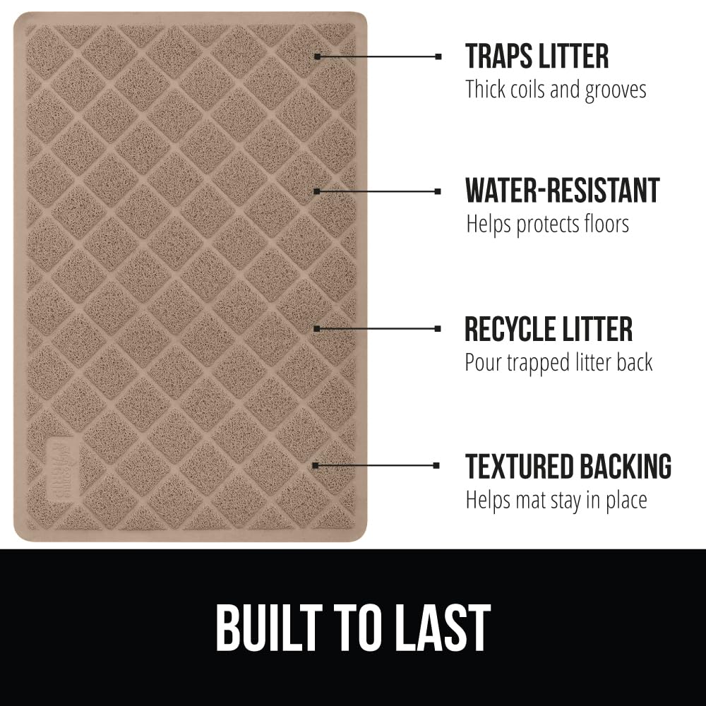 Gorilla Grip Cat Litter Box Mat, 35x23, Water Resistant Kitty Litter Trapping Mat, Textured Backing, Easy to Clean, Less Waste and Clean Floors, Kitten Supplies for Indoor Cats, Soft on Paws, Beige