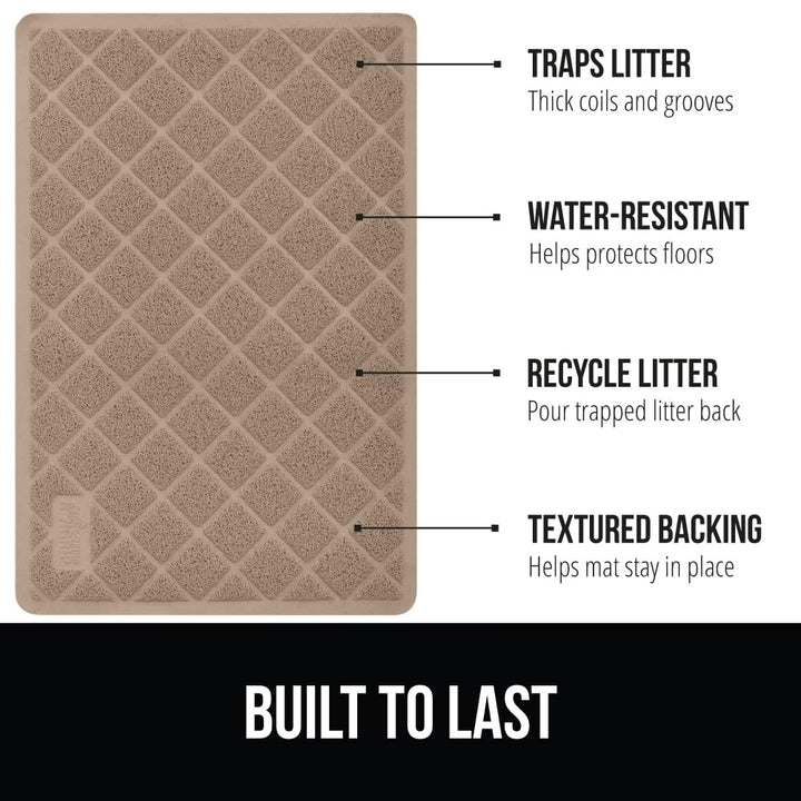 Gorilla Grip Cat Litter Box Mat, 35x23, Water Resistant Kitty Litter Trapping Mat, Textured Backing, Easy to Clean, Less Waste and Clean Floors, Kitten Supplies for Indoor Cats, Soft on Paws, Beige