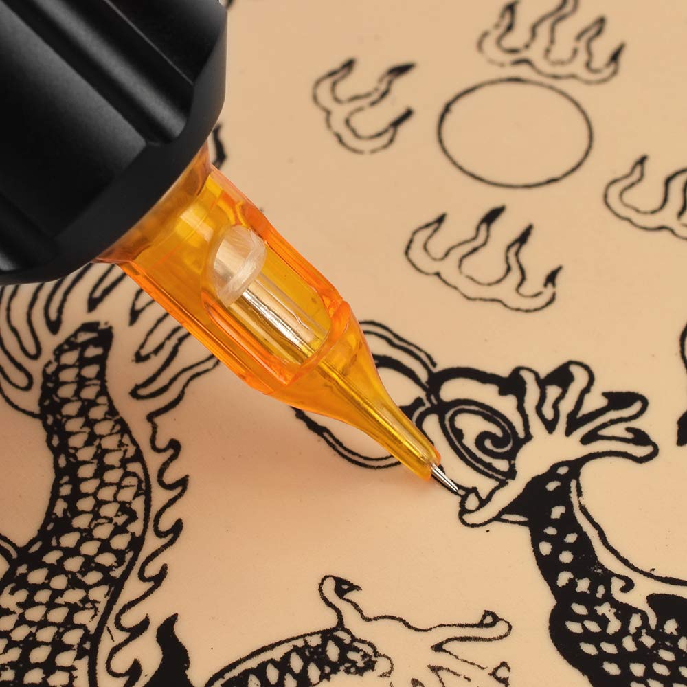Tattoo Cartridge Needles, 10pcs 3RS 5RS 7RS 9RS Round Shader Disposable Tattoo Needle for Pen Rotary Machine Tattoo Supplies (Yellow 7RS 10pcs)