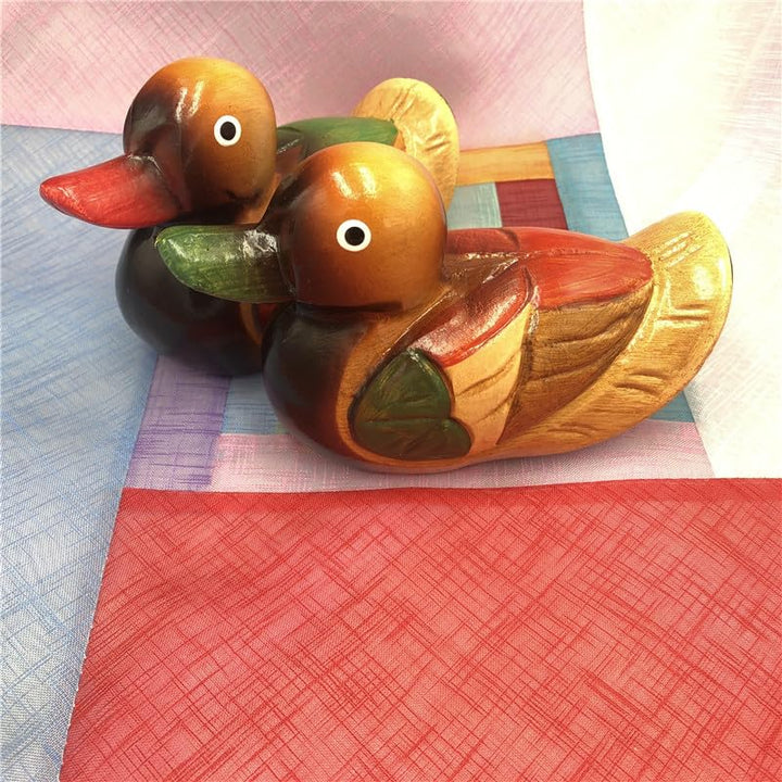 Wooden Mandarin Duck Ornament Craft Home Décor Accents Duck Figurine, 2 Pcs