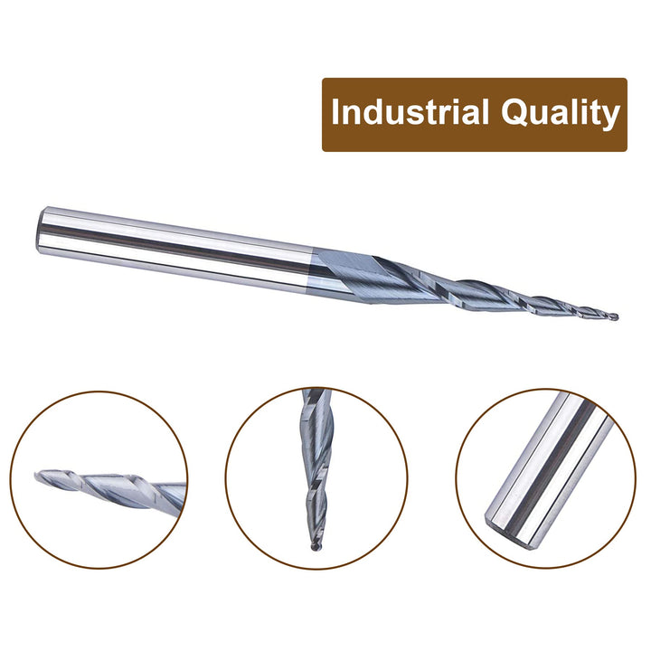 Spiral Tapered Ball Nose End Mill 1/4 X 3 inches Router Bit with 1.5mm Diameter ( 0.75mm Radius ) Ball Nose 4.36 Deg for CNC Machine Engraving Carving Bits