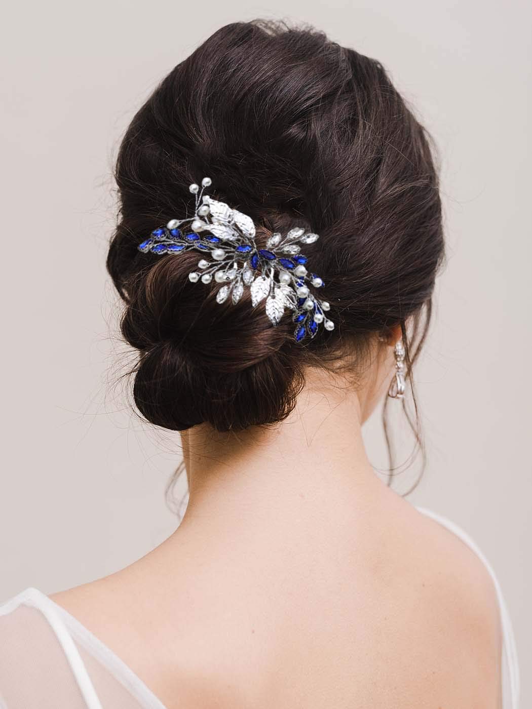 Bride Wedding Hair Comb Blue Rhinestone Bridal Hair Accessories for Wedding Hair Pieces for Women and Flower Girls