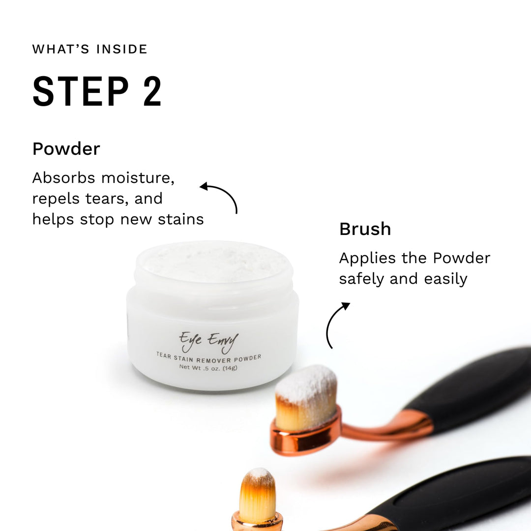 Dog Tear Stain Remover Starter Kit with ProPowder Brush | Stain Solution, Applicator Pads, Stain Powder and Small Applicator Brush | Lasts 30-45 Days