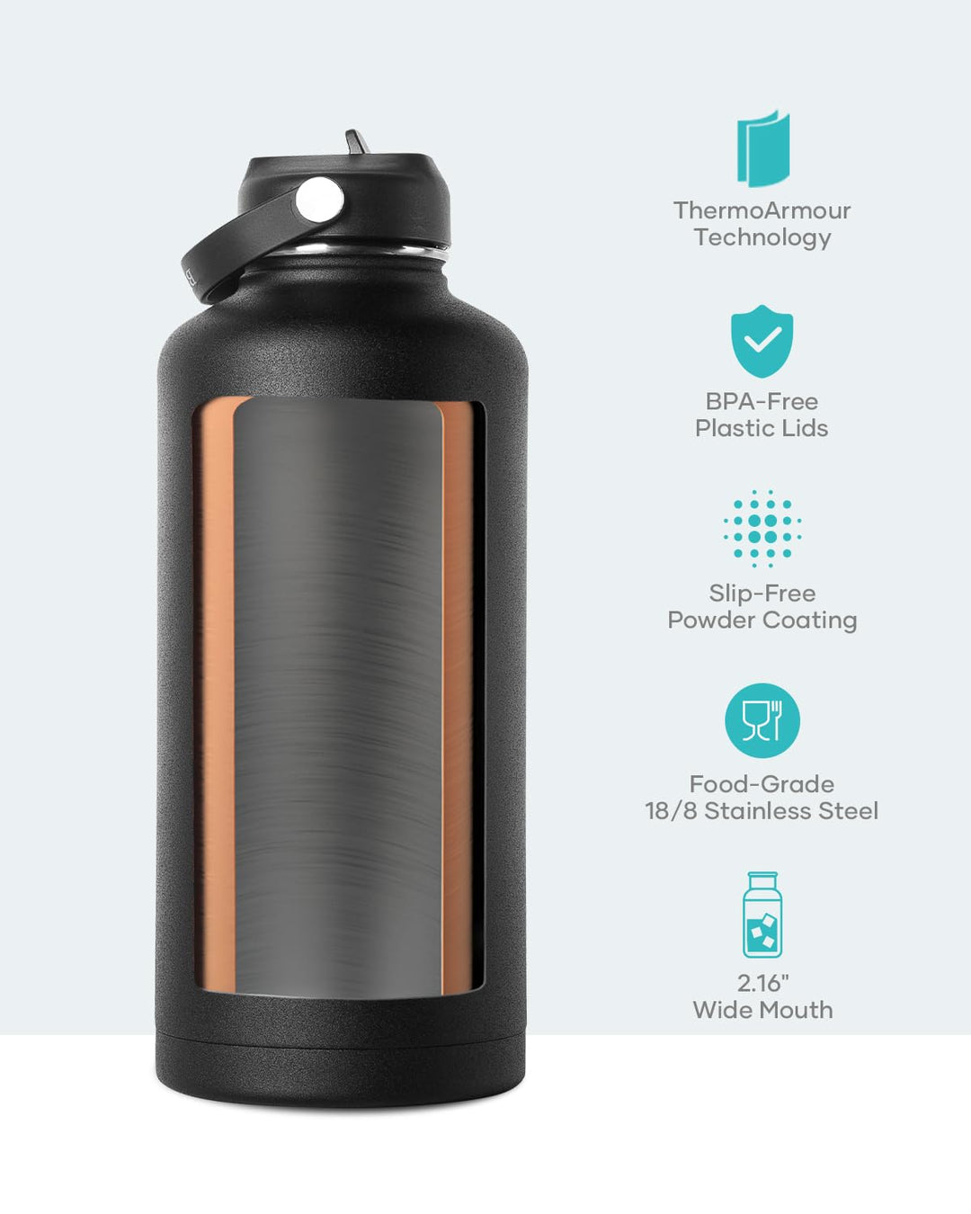 Vacuum Insulated Stainless Steel Water Bottle 87oz (Cold for 48 Hrs/Hot for 24 Hrs) Half Gallon BPA Free Double Wall Travel Mug/Flask for Outdoor Sports Hiking, Camping, Running, Black