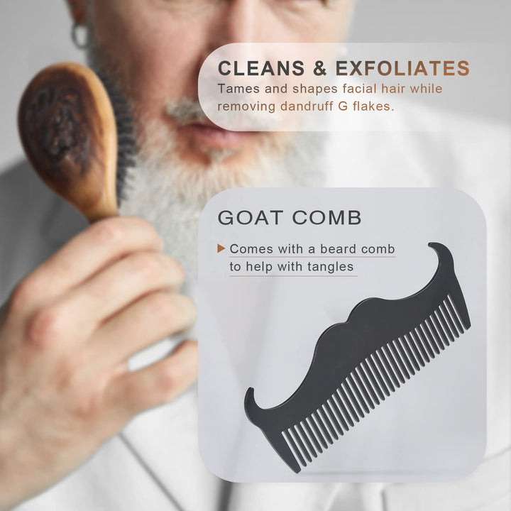 Beard Brush, 100% Boar Bristle Beard Brush and Comb Grooming Set for Men to Add Shine and Smooth Makes a Great Gift for Him