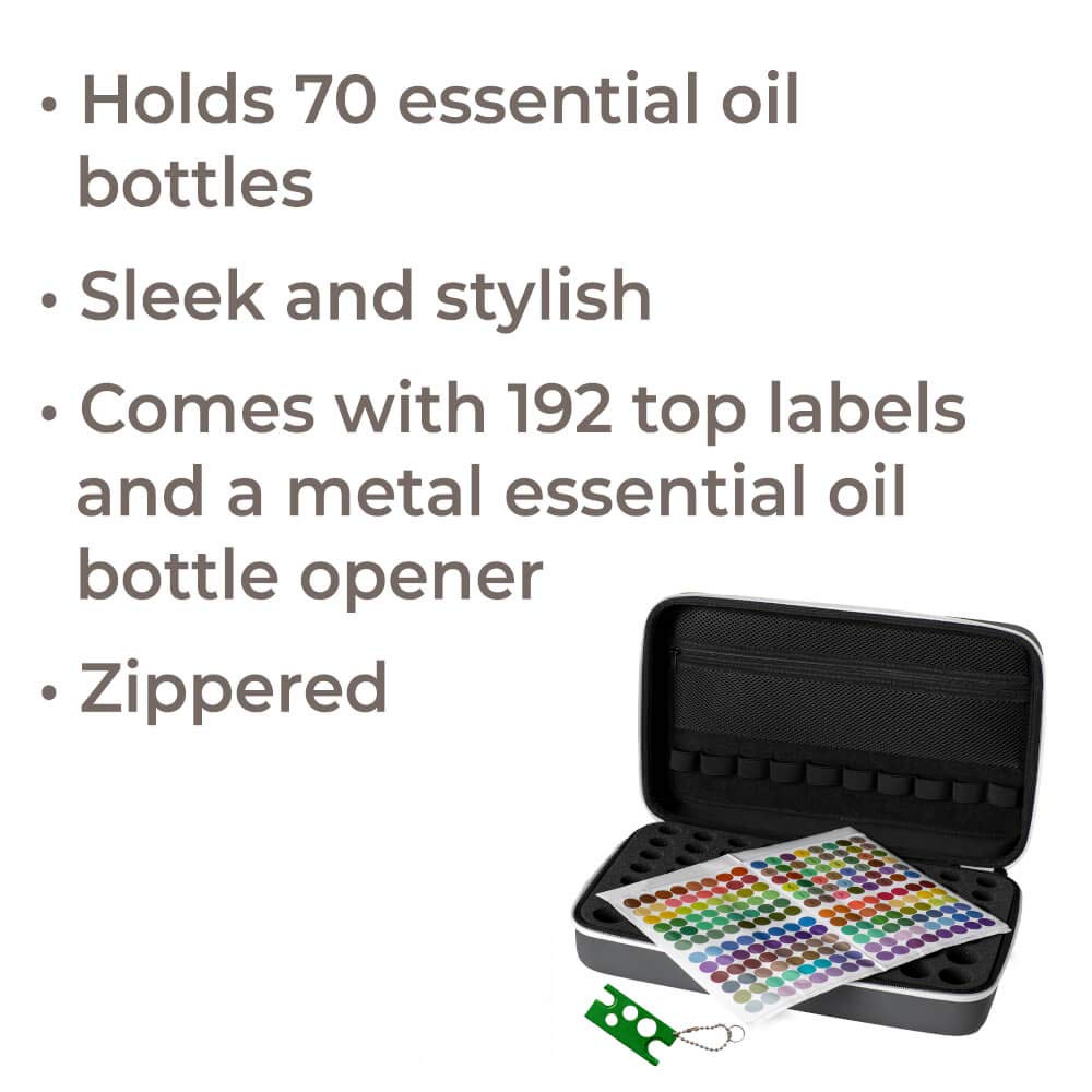 Essential Oil Carrying Organize Storage Case for 70 bottles 5/10/15/30 mL with Top Labels and Bottle Opener, Gray