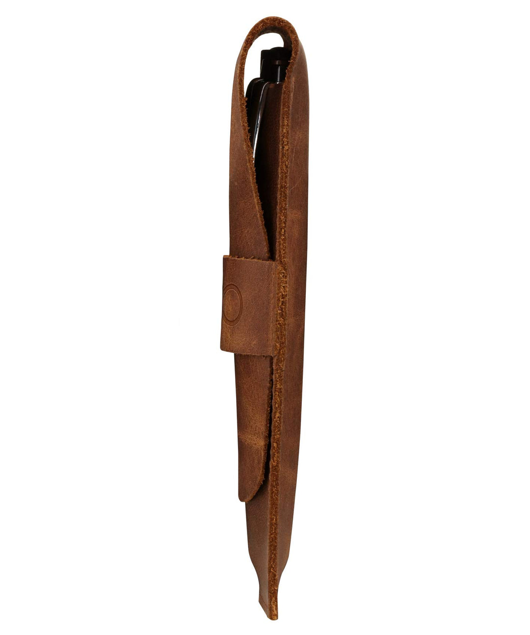 Genuine Leather Pen and Pencil Case with Tuck in Flap (Brown)