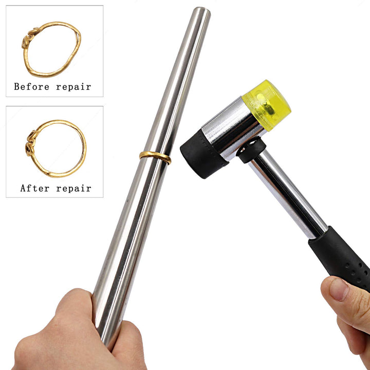 Jewelry Rubber Hammer With Stainless Steel Ring Mandrel Sizer Set Double Face Hammer Jewelers Making Tool