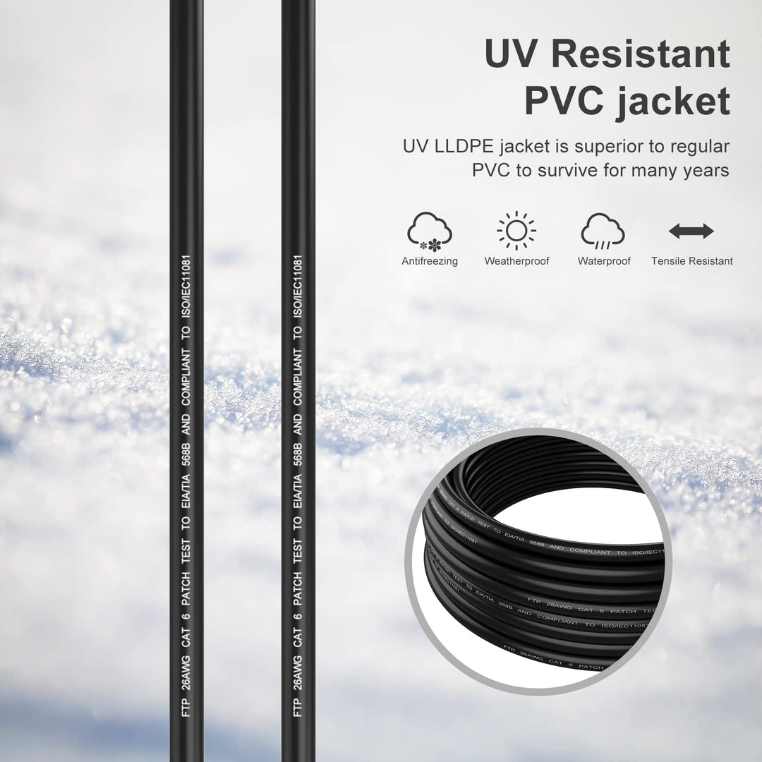 Cat6 Outdoor Ethernet Cable 150ft,Outdoor Shielded Grounded UV Resistant Waterproof Buried-able Network Cord Compatible for Ca6/Cat5/Cat5e,for Game,Router,LAN,TV