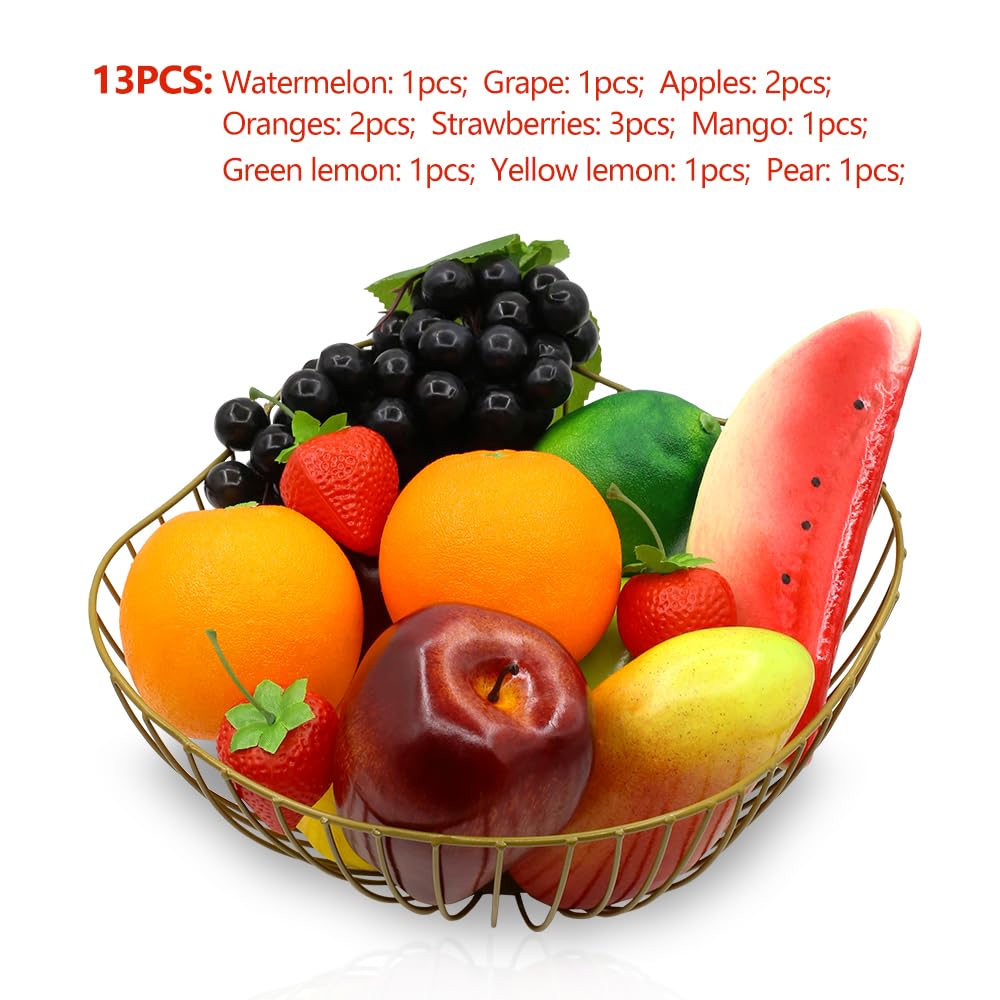 13 Pcs Artificial Fruits Set, Lifelike Realistic Fake Fruit Home Decoration, Faux Fruit Decor for Dining Table, Photography Props Fruit Oranges, Limes, Grapes, Pear