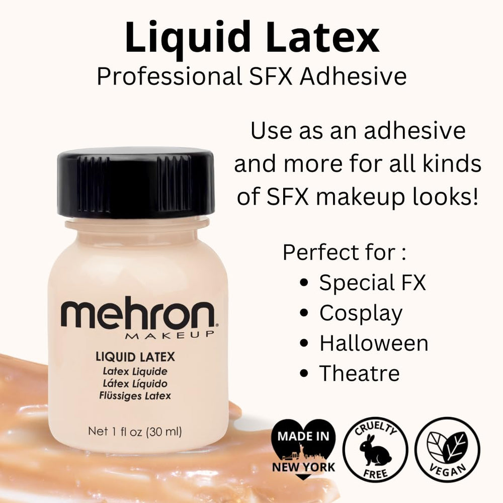 Makeup Liquid Latex | SFX Makeup | Halloween Latex Makeup | Latex Glue for Skin | Prosthetic Glue 1 fl oz (30 ml) (Light Flesh)