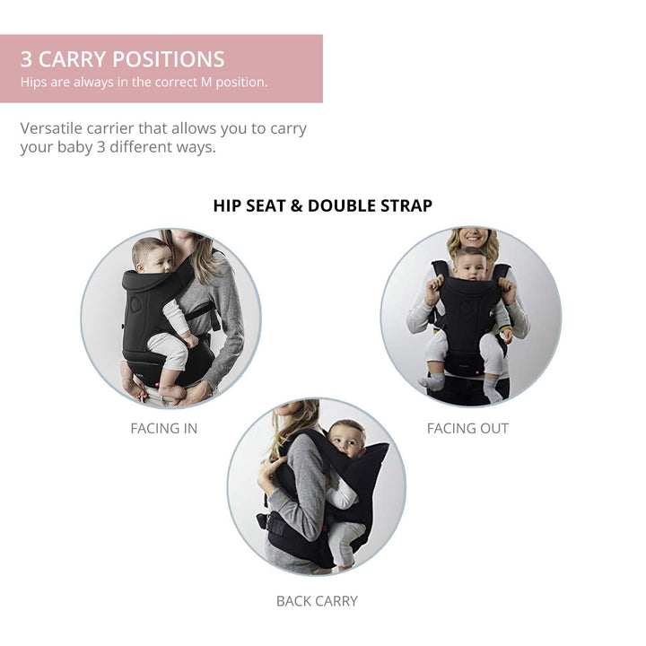 Hipster Essential Forward-Facing Baby Carrier with 3-Carry Options and Compact Storage Compartment Black