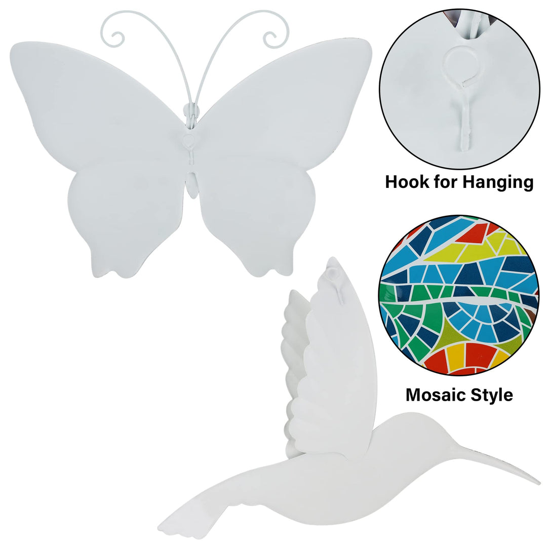 16 Inch Large Wall Decor, Set of 2 Butterfly Hummingbird Metal Wall Art, Bird Wall Sculpture Hanging Decorations, Perfect for Garden Yard Fence Home Kitchen Bedroom Outdoor Indoor