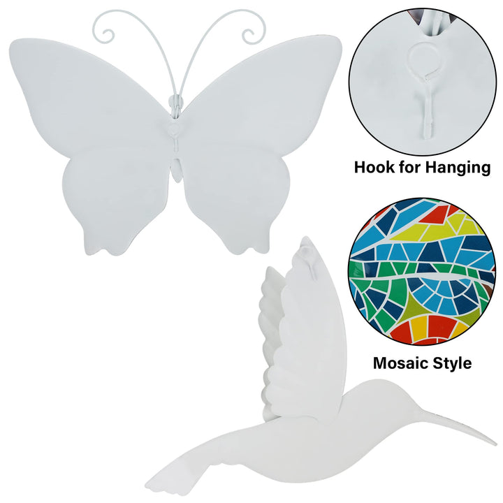 16 Inch Large Wall Decor, Set of 2 Butterfly Hummingbird Metal Wall Art, Bird Wall Sculpture Hanging Decorations, Perfect for Garden Yard Fence Home Kitchen Bedroom Outdoor Indoor