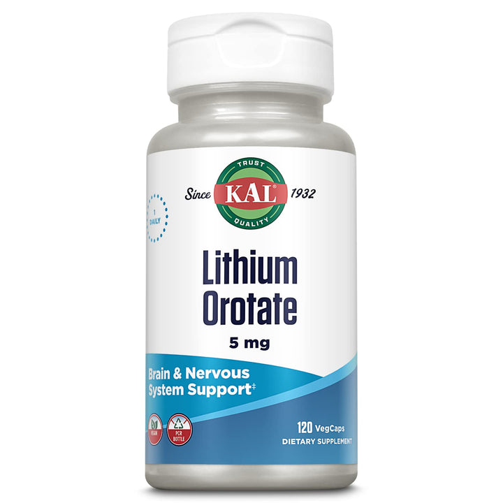 Lithium Orotate 5 milligrams | Low Serving Of Chelated Lithium Orotate For Bioavailability and Mood Support | In Organic Rice Bran Extract Base | 120 VegCaps