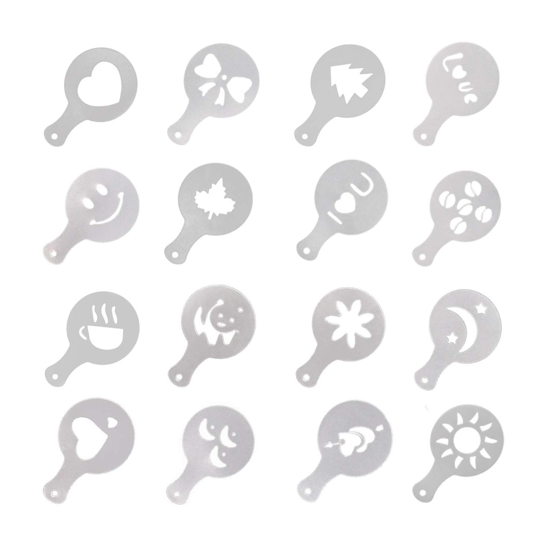 Pack of 16 Cappuccino Coffee Barista Stencils Template Strew Pad Duster Spray