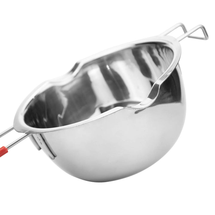 2 Pack Stainless Steel Double Boiler Pot Set, 600ML Capacity Melting Pot with Heat-resistant Handle Bonus 1 Plastic Scraper for Melting Chocolate, Butter, Cheese, Caramel and Candy