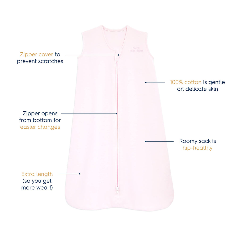 SleepSack, 100% Cotton Wearable Blanket, Swaddle Transition Sleeping Bag, TOG 0.5, Soft Pink, X-Large, 18-24 Months