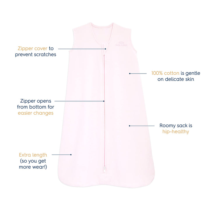 SleepSack, 100% Cotton Wearable Blanket, Swaddle Transition Sleeping Bag, TOG 0.5, Soft Pink, X-Large, 18-24 Months