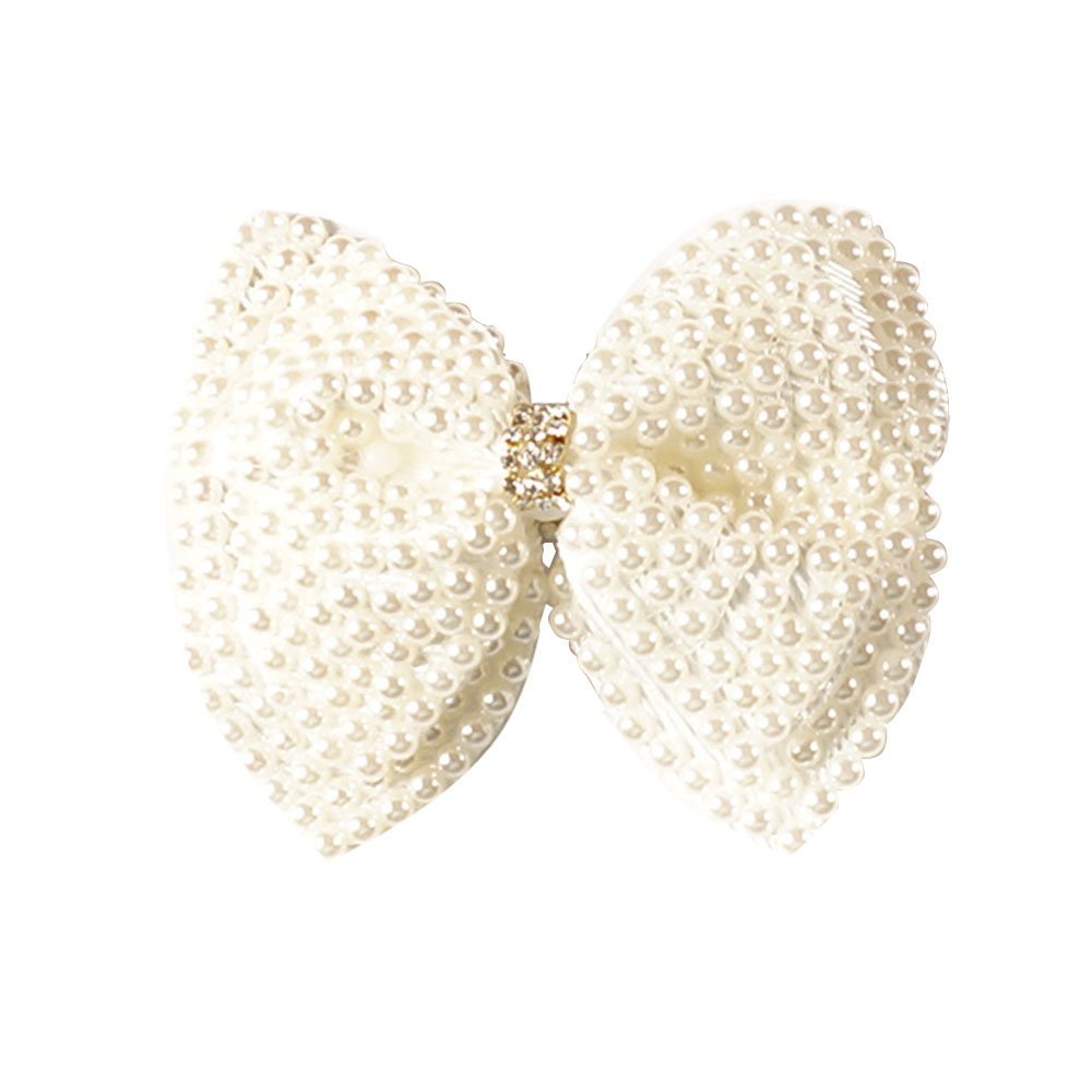 2 Pack 3.5inch White Rhinestone Hair Bows for Girls Cute Pearls Hair Bow With Alligator Hair Clips Beads Hairgrip For Kids Toddlers Teens Children