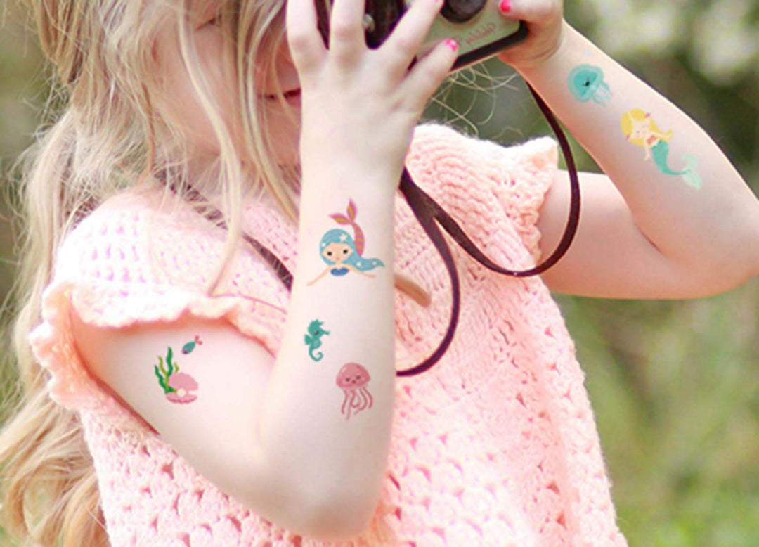 Mermaid Temporary Tattoos(80 designs) - Fake Mermaid Assorted Temporary Tattoos For Kids Children Girls Birthday Party Favors Supplies Party Accessories