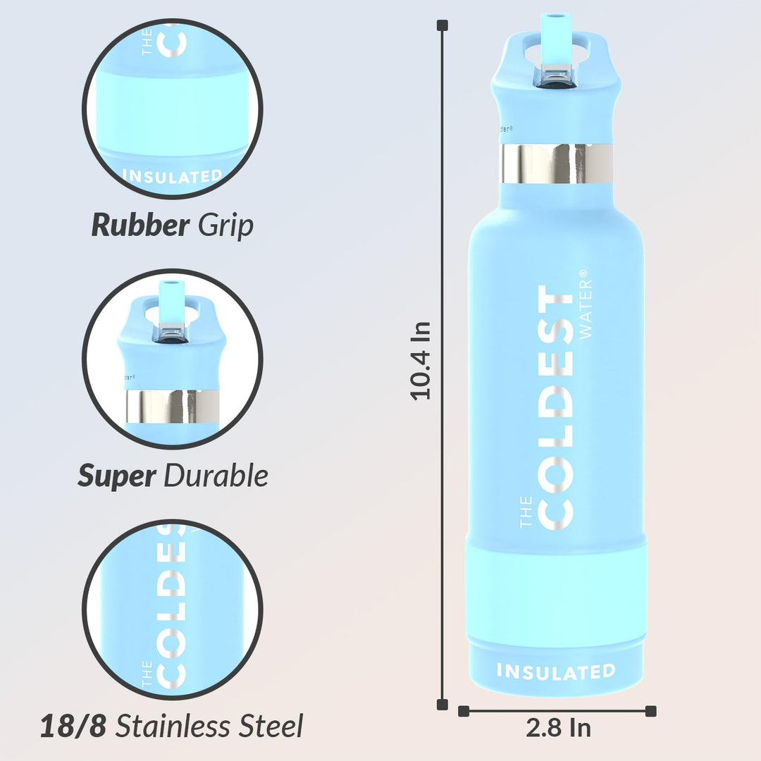 Coldest Water Bottle with Standard Mouth Straw Lid Metal Thermos Vacuum Insulated Stainless Steel l Reusable Leak Proof Cupholder Flask (21 oz, Fusion Blue)