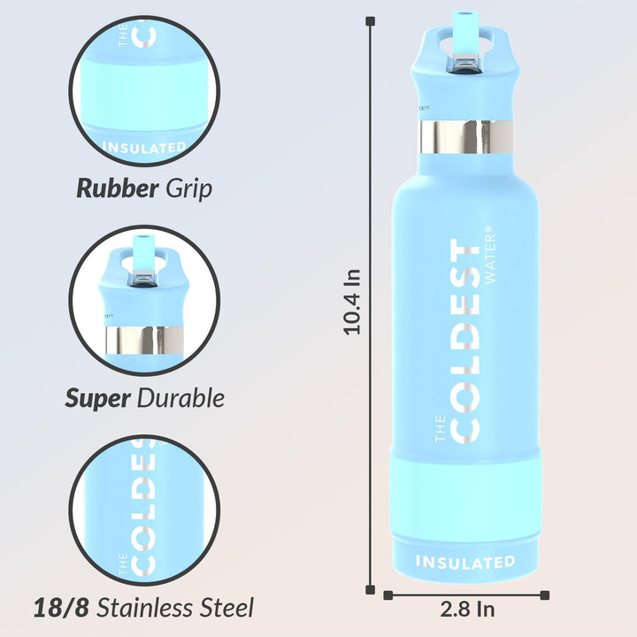 Coldest Water Bottle with Standard Mouth Straw Lid Metal Thermos Vacuum Insulated Stainless Steel l Reusable Leak Proof Cupholder Flask (21 oz, Fusion Blue)
