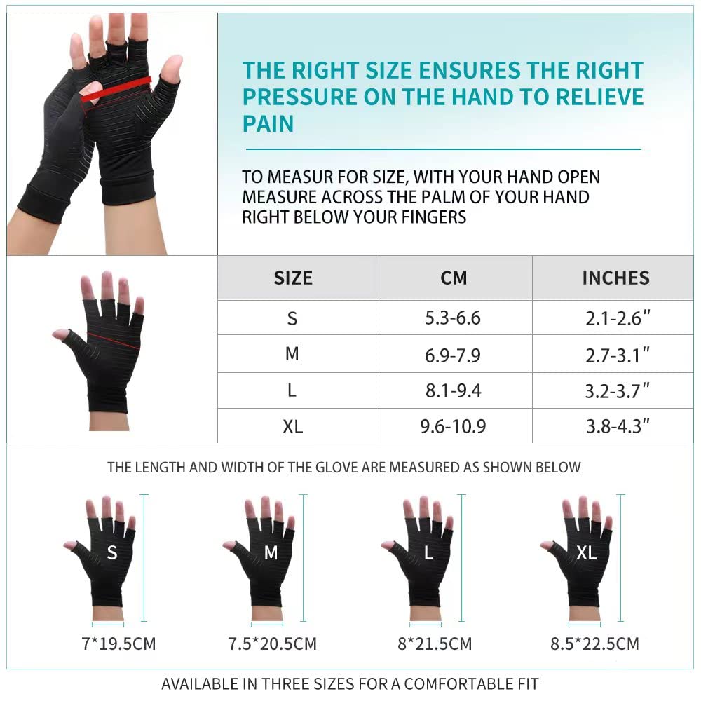 Copper Arthritis Gloves for Women Men, Fingerless Breathable & Moisture Wicking Arthritis Compression Gloves for Computer Typing and Dailywork of Hands joint Support (Large)